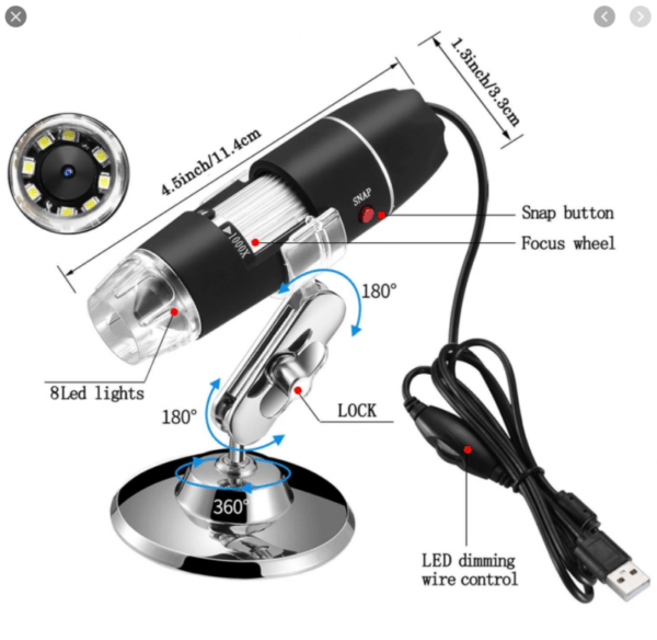 USB Microscope,1000x Zoom 8 LED USB 2.0 Digital Mini Microscope