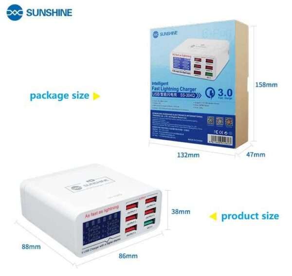 SUNSHINE SS-304Q 6 PORT USB SMART LIGHTNING CHARGER