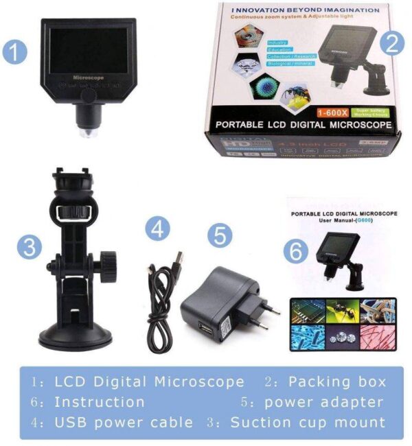 G600 Digital Portable 1-600X 3.6MP Microscope Continuous Magnifier with 4.3inch HD OLED Display - Image 3