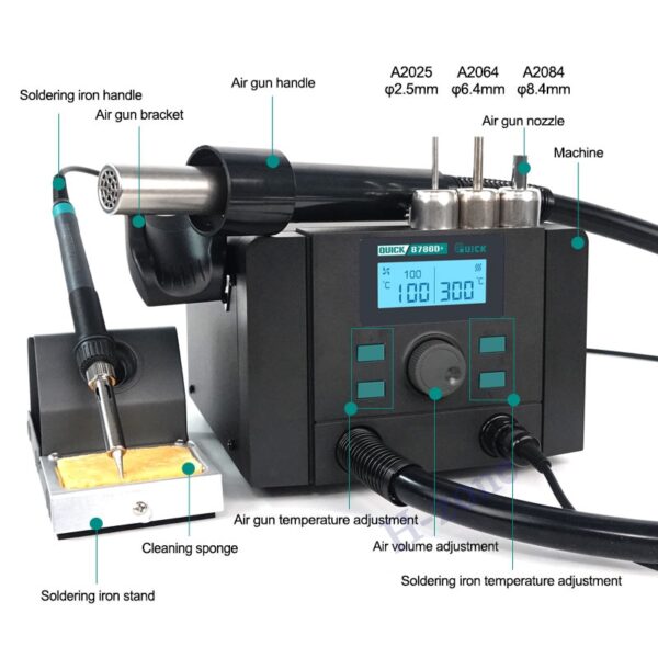 QUICK 8786D+ 2 in 1 Rework Station Hot Air Gun - Image 3