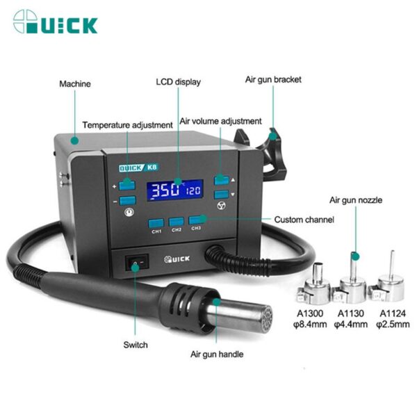 QUICK K8 1000W Hot Air Table Hot Air Blower Welding Station Hot Air Gun - Image 3